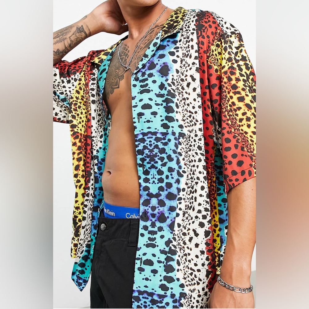 ASOS Multicolor Leopard Print Casual Button Down Shirt